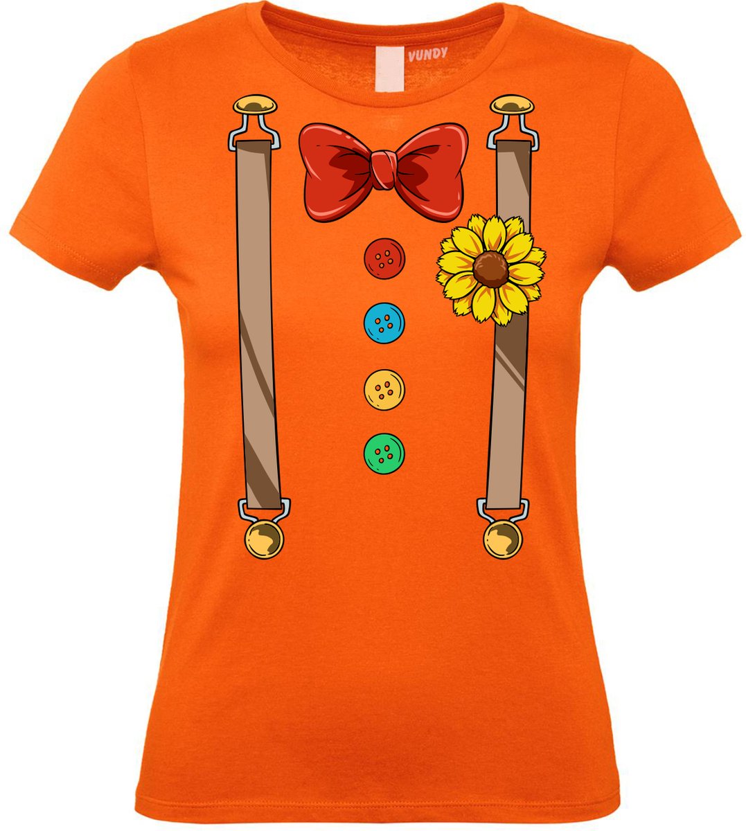 Dames T-shirt Bretels Kostuum | Carnaval | Carnavalskleding Dames Heren | Oranje | maat M